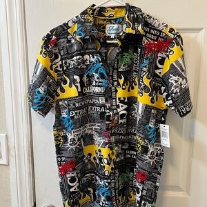 Fresh Newsprint Graphic Men's Button-Up Shirt - Multicolor